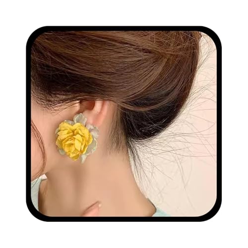 Cybche Boho Strand Gelbe Blume Ohrringe Stoff Große Blume Ohrstecker Ohrringe Hochzeit Chiffon Floral Rose Ohrring Übertrieben Erklärung Blütenblatt Ohrstecker Schmuck Für Frauen von Cybche