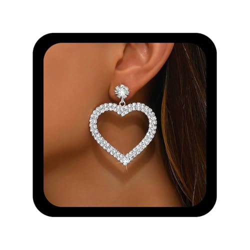Cybche Boho Strass Herz Ohrringe Hohl Cz Herz Ohrringe Groß Kristall Herzen Tropfen Ohrring Silber Kristall Ohrstecker Funkelnde Liebe Schmuck Für Frauen von Cybche