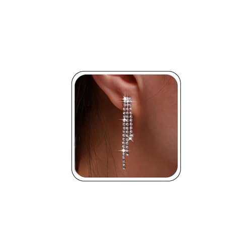 Cybche Boho Strass Quaste Ohrringe Silber Kristall Kette Ohrringe Lange Cz Tropfen Ohrringe Strass Baumeln Ohrringe Hochzeit Kristall Kronleuchter Ohrringe Schmuck Für Frauen von Cybche