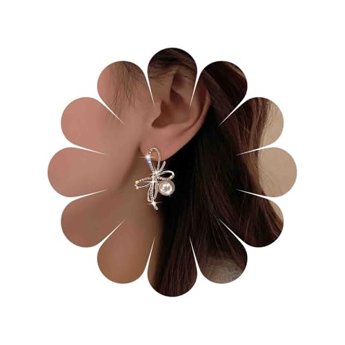 Cybche Boho Strass Schleife Perlen Ohrringe Gold Cz Bogen Ohrstecker Ohrringe Funkelnde Kristall Bogen Ohrringe Perle Bowknot Tropfen Baumeln Ohrringe Hochzeit Perle Fliege Ohrringe Schmuck Für Frauen von Cybche
