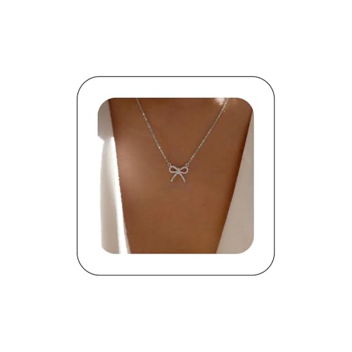 Cybche Boho Strassbogen Halskette Kristallbogen Choker Halskette Silber Bogenknoten Anhänger Halskette Winzige Cz Fliege Halskette Funkelnde Kristallbogen Kette Halskette Schmuck Für Frauen von Cybche