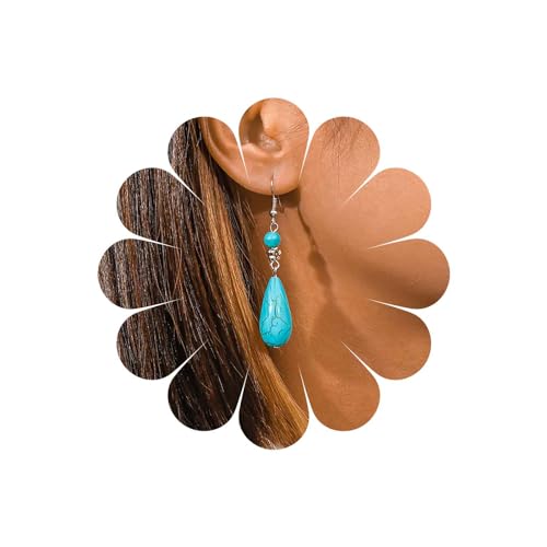 Cybche Boho Türkis Tropfen Ohrringe Blau Türkis Ohrringe Türkis Wassertropfen Ohrringe Vintage Türkis Baumeln Haken Ohrringe Türkis Rund Perle Ohrringe Schmuck Für Frauen von Cybche