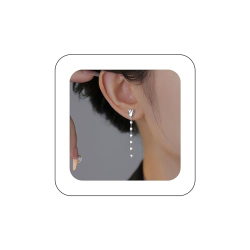 Cybche Boho Tulip Flower Ohrringe Lange Kette Tropfen Ohrringe Cz Flower Stud Ohrringe Silber Quaste Kette Ohrringe Schmuck Für Frauen von Cybche