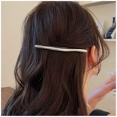 Cybche Einfache Haarspangen Silberne Metall Haarspangen Gebogenen Clip Barrette Lange Bar Haarspangen Barrette Dekorative Metall Haarschmuck Schmuck Für Frauen Kopfschmuck(silver1) von Cybche