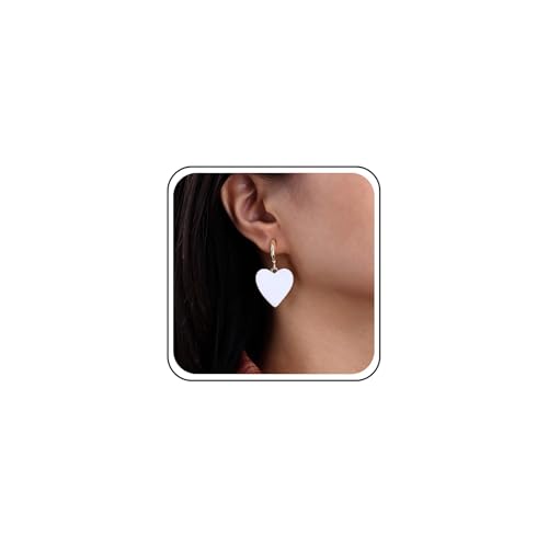 Cybche Emaille Herz Ohrringe Weiß Emaille Herz Tropfen Ohrringe C Form Reif Ohrringes Gold Halb Reif Baumeln Ohrringes Weiß Liebe Herzs Ohrstecker Schmuck Für Frauen von Cybche
