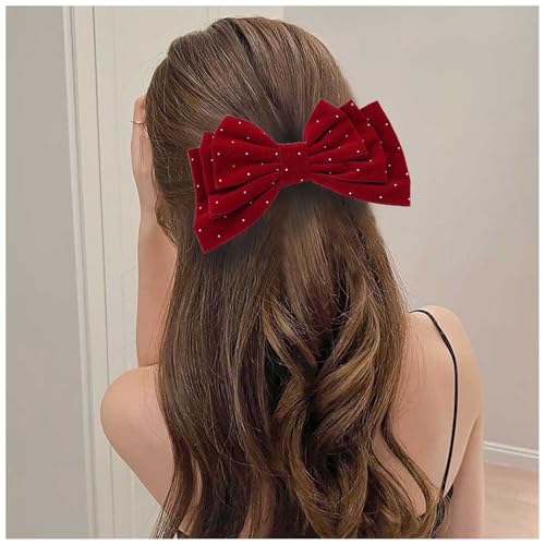 Cybche Französische Große Schleife Haarspangen Rote Samtschleife Haarspange Satinschleife Knoten Haarspangen Große Samtschleife Dekorative Haarschmuck Schmuck Für Frauen Kopfschmuck(rot1) von Cybche
