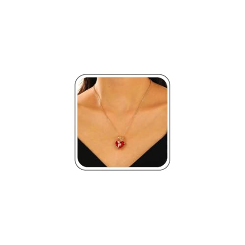 Cybche Gothic Rose Herz Anhänger Halskette Rot Herz Kristall Halskette Choker Rot Liebe Geformt Strass Cz Blumen Halsketten Gold Rose Blume Clavicle Kette Schmuck Für Frauen von Cybche