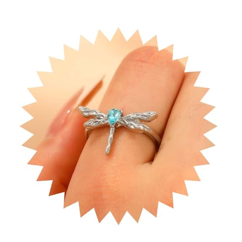 Cybche Gothic Saphir Libelle Ring Silber Libelle Band Ring Libelle Kristall Ring Libelle Finger Ring Libelle Insekt Ringe Cz Libelle Knöchel Ring Verstellbar Offener Ring Schmuck Für Frauen von Cybche