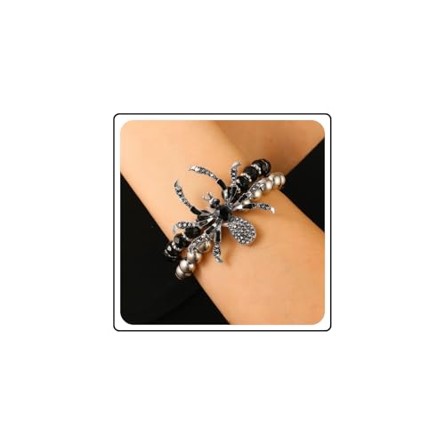 Cybche Gothic Strass Armband Spinne Geschichtet Runde Kugel Perlen Armband Schwarz Kristall Cz Spinne Elastische Stretch Armbänder Gruselig Halloween Handgelenk Schmuck Für Frauen von Cybche