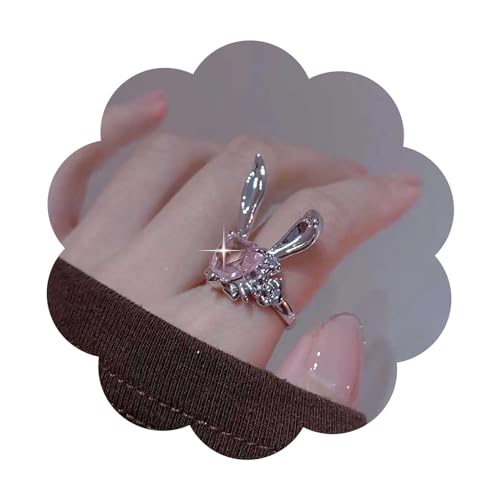 Cybche Hase Fingerring Rosa Kristall Hase Ring Hase Cz Ring Silber Hase Knöchel Ring Niedlich Hase Ring Strass Offen Verstellbaren Ring Schmuck Für Frauen von Cybche
