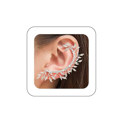Cybche Kristall Blatt Ohr Climber Manschette Ohrringe Strass Blatt Manschette Wrap Ohrringe Silber Cz Blatt Ohrstecker Ohrringe Funkelnde Kristall Knorpel Crawler Ohrringe Cz Zweig Knorpel Manschette von Cybche