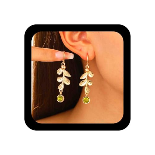 Cybche Lange Blatt Quaste Ohrringe Lange Blatt Huggie Hoop Ohrringe Runde Smaragd Tropfen Ohrringe Gold Blatt Baumeln Ohrringe Gehämmert Blatt Ohrringe Schmuck Für Frauen von Cybche