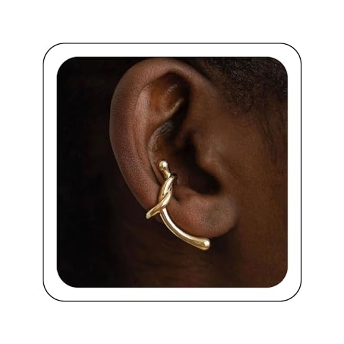 Cybche Punk Chunky Knoting Linear Ohrmanschette Ohrringe Gold Knotted Wrap Ohrringe gefälschte Helix Knorpel Clip auf nicht durchdringenden Schmuck für Frauen von Cybche