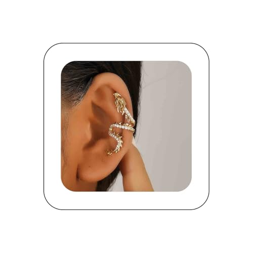 Cybche Punk Dragon Ohrmanschette Ohrringe Kristall Drache Ohrringe Gold Drachen Ohrpackung Ohrring CZ Drachen Knorpel Crawler Ohrring Schmuck für Frauen (Gold links) von Cybche