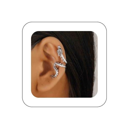 Cybche Punk Drachen Ohrmanschette Ohrringe Kristall Drachen Ohrring Silber Drachen Manschette Wrap Ohrringe Cz Drachen Knorpel Manschette Ohrringe Drachen Crawler Manschette Ohrringe(Silber Links) von Cybche