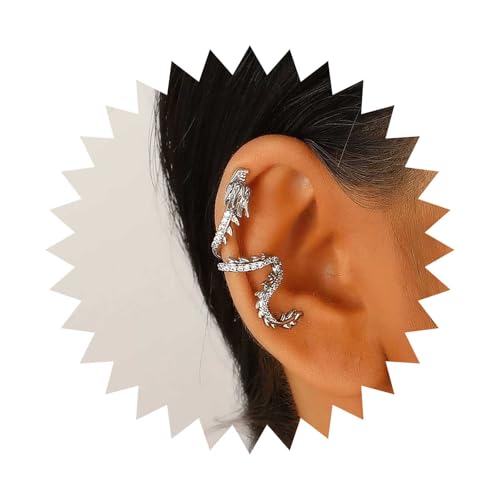Cybche Punk Drachen Ohrmanschette Ohrringe Kristall Drachen Ohrring Silber Drachen Manschette Wrap Ohrringe Cz Drachen Knorpel Manschette Ohrringe Drachen Crawler Manschette Ohrringe(Silber Rechts) von Cybche