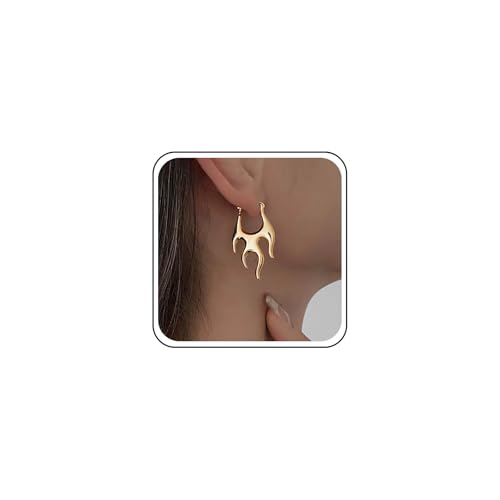 Cybche Punk Flamme Hoop Huggie Ohrringe Gold Feuer Flamme Tropfen Ohrringe Unregelmäßig Metall Feuer Flamme Erklärung Ohrstecker von Cybche