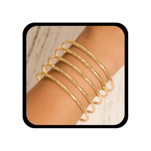 Cybche Punk Gefüllt Gehämmertes Armband Gold Armreif Armband Dünne Runde Armreif Armbänder Textur Stapeln Armband Scharnier Klassische Armband Schmuck-Set Für Frauen (gold1) von Cybche