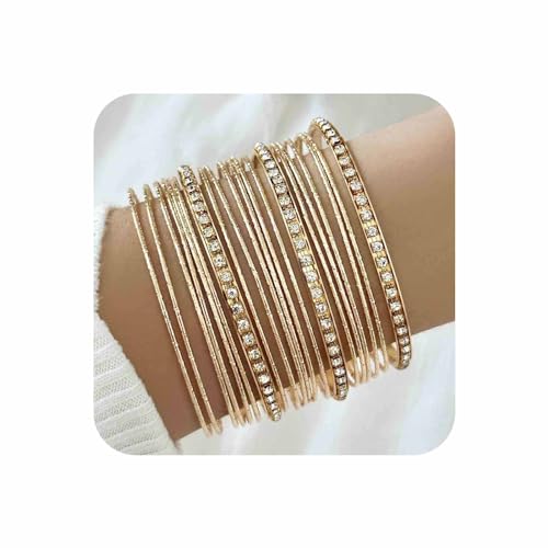 Cybche Punk Gefüllt Gehämmertes Armband Gold Armreif Armband Dünne Runde Armreif Armbänder Textur Stapeln Armband Scharnier Klassischen Armband Schmuck-Set Für Frauen (gold4) von Cybche