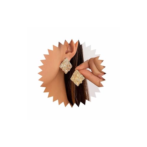 Cybche Punk Gehämmerte Quadratische Ohrringe Gold Quadratische Ohrstecker Quadratische Ohrstecker Statement-Ohrringe Texturierte Rhombus-Ohrringe Übertrieben Geometrische Ohrringe Schmuck Für Frauen von Cybche