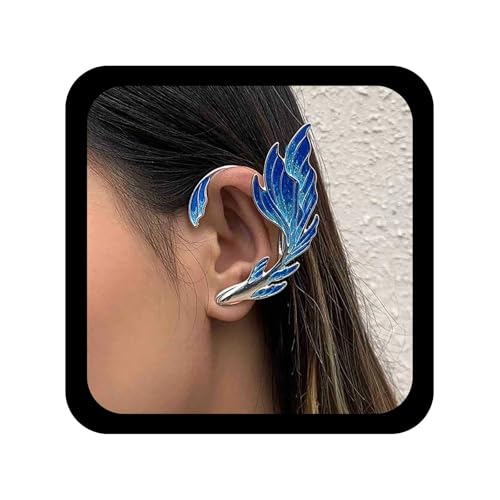 Cybche Punk Koi Fisch Ohrringe Blau Fisch Ohr Manschette Ohrringe Koi Karpfen Ohr Kletterer Manschette Ohrring Übertrieben Kletterer Crawler Ohrring Schmuck Für Frauen（left) von Cybche