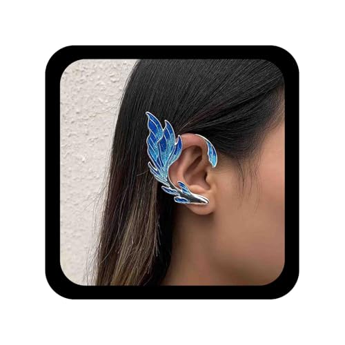 Cybche Punk Koi Fisch Ohrringe Blau Fisch Ohr Manschette Ohrringe Koi Karpfen Ohr Kletterer Manschette Ohrring Übertrieben Kletterer Crawler Ohrring Schmuck Für Frauen（right) von Cybche