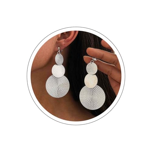 Cybche Punk Textur Scheibe Ohrringe Silber Scheibe Münze Ohrringe Lange Scheibe Tropfen Ohrringe Münze Baumeln Ohrringe Clip Auf Ohrringe Schmuck Für Frauen von Cybche