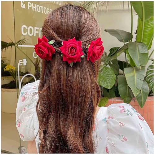 Cybche Rose Haarspange Rote Blume Haarspange Rose Floral Haarnadeln Stoff Blume Haarspangen Floral Seite Clip Spange Dekorative Accessoires Für Frauen von Cybche