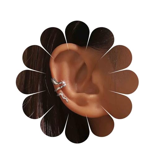 Cybche Schlange Ohrmanschette Ohrringe Silber Schlange Ohr Wrap Ohrringe Schlange Ohr Climber Ohrringe Schlange Clip Non-Piercing Ohrringe Schlange Twist Ohrringe Schmuck Für Frauen von Cybche