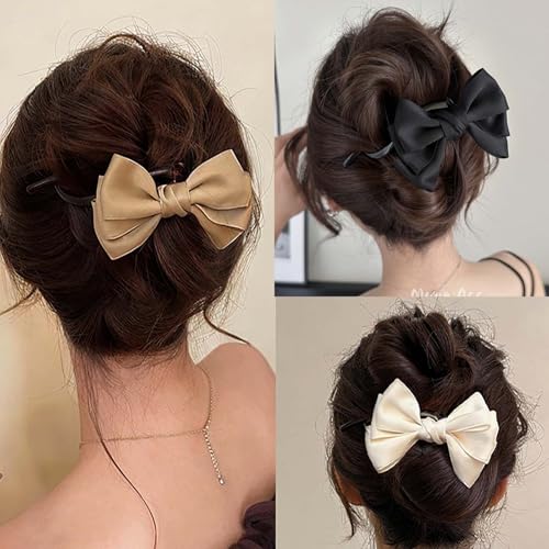 Cybche Schleife Satin Haarspange Khaki Seidenband Schleife Clips Französisch Seide Bogen Haarspangen Bowknot Twist Banane Clip Banane Haarspange Twist Haar Styling Clip Barrette Für Frauen Kopfschmuck von Cybche
