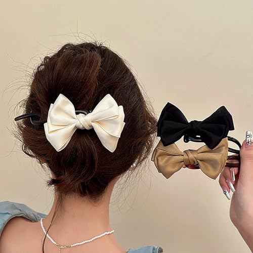 Cybche Schleife Satin Haarspange Weiß Seidenband Schleife Clips Französisch Seide Bogen Haarspangen Bowknot Twist Banane Clip Banane Haarspange Twist Haar Styling Clip Barrette Für Frauen Kopfschmuck von Cybche