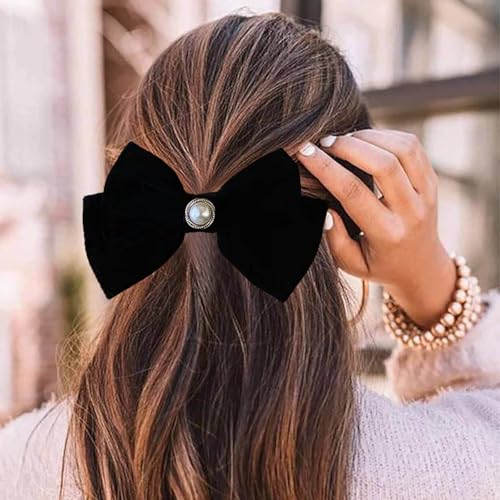 Cybche Schwarzer Samtbogen Haarspangen Schwarzer Satinbogen Perlenhaarspangen Samt Satinbogen Haarspangen Französisches Band Bogenknoten Haarspangen Großer Bogen Haarschmuck Für Frauen Kopfschmuck von Cybche