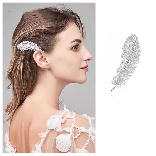 Cybche Strass Feder Haarspange Silber Cz Blatt Haarspangen Kristall Feder Clip Barrette Strass Blatt Haarspangen Kristall Blätter Haarnadel Funkelnden Haarschmuck Für Frauen (2pcs) von Cybche