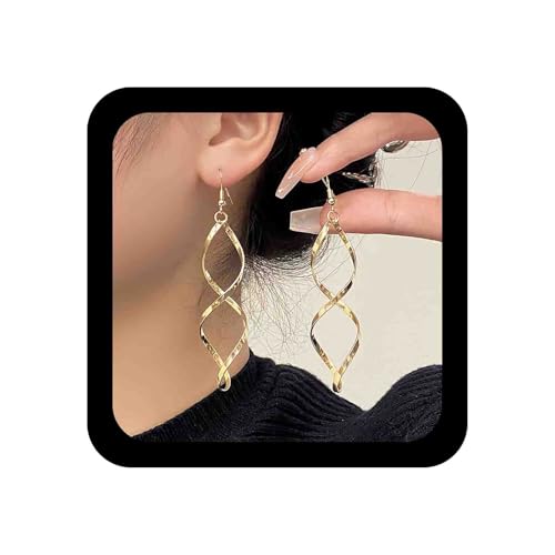 Cybche Swirl Draht Ohrringe Gold Gebogene Draht Swirl Ohrringe Lange Swirl Draht Tropfen Ohrringe Lineare Twist Baumeln Ohrringe Gedreht Spirale Reifen Tropfen Ohrringe Schmuck Für Frauen von Cybche