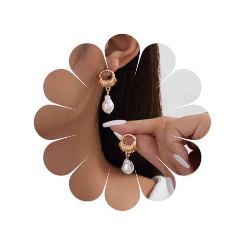 Cybche Vintage Barock Perle Baumeln Tropfen Ohrringe Hochzeit Unregelmäßig Perlenohrringe Gold Hohl Klobig Metall Hoop Ohrstecker Schmuck Für Frauen von Cybche