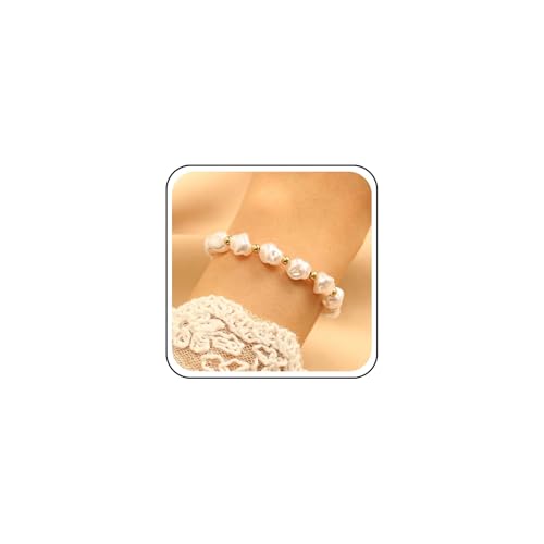 Cybche Vintage Barock Perlen Armband Unregelmäßig Perle Armband Hochzeit Perlen Strang Armbänder Gold Kleine Runde Perle Hand Kette Armreif Fußkettchen Handgelenk Schmuck Für Frauen von Cybche
