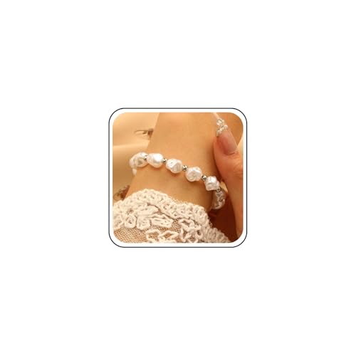 Cybche Vintage Barock Perlen Armband Unregelmäßige Perlen Armband Hochzeit Perle Strang Armbänder Silber Kleine Runde Perle Hand Kette Armreif Fußkettchen Handgelenk Schmuck Für Frauen von Cybche
