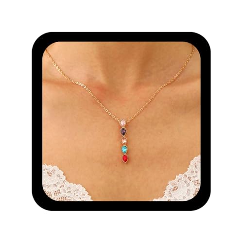 Cybche Vintage Bunte Träne Edelstein Halskette Regenbogen Kristall Bar Halskette Gold Cz Wassertropfen Halsketten Strass Träne Halsketten Funkelnden Kristall Choker Schmuck Für Frauen von Cybche