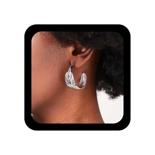 Cybche Vintage Chunky Blatt Hoop Ohrringe Silber Breite Reifen Blatt Ohrringe Übertrieben Blätter Dicken Kreis C Form Ohrstecker Schmuck Für Frauen von Cybche