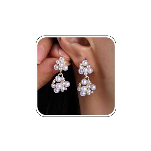 Cybche Vintage Cluster Perlen Ohrstecker Gold Perlen Ohrringe Perlen Ohrringe Weiß Perle Tropfen Ohrstecker Perle Hochzeit Ohrringe Schmuck Für Frauen von Cybche