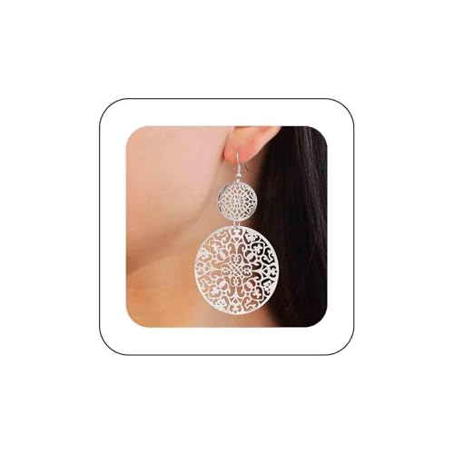 Cybche Vintage Filigrane Disc Drop Ohrringe Silber Filigraner Kreis Baumeln Haken Ohrringe Ethnische Geschnitzte Blume Ohrringe Filigrane Hohle Scheibe Kreis Ohrringe Schmuck Für Frauen von Cybche