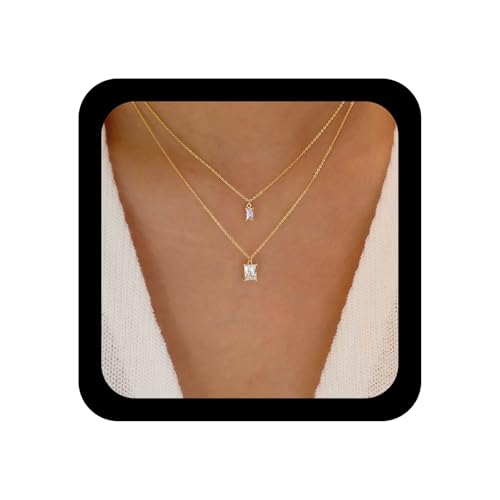 Cybche Vintage Geschichteten Quadratischen Kristall Halskette Choker Funkelnden Diamant Cz Quadratischen Anhänger Halskette Schichtung Geometrische Strass Kette Halsketten Schmuck Für Frauen von Cybche