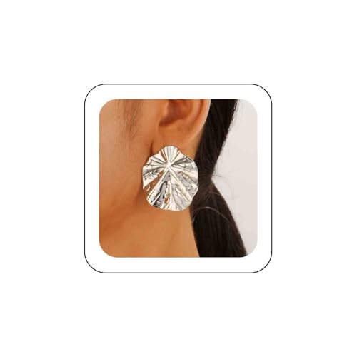 Cybche Vintage Große Lotus Blatt Ohrringe Silber Übertrieben Lotus Blatt Baumeln Ohrringe Große Runde Metall Blätter Tropfen Ohrring Textur Scheibe Münze Ohrstecker Schmuck Für Frauen von Cybche