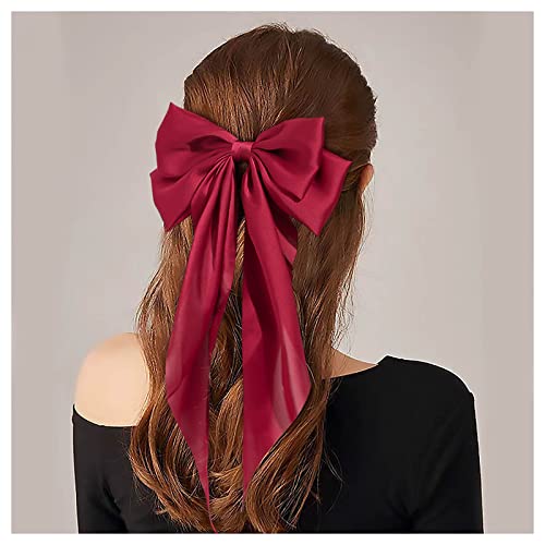Cybche Vintage Große Satinbogen Haarspangen Rote Seide Bowknot Haarnadel Großen Bogen Haarspangen Langen Schwanz Seide Ribbion Bogen Haarschmuck Für Frauen Kopfschmuck von Cybche