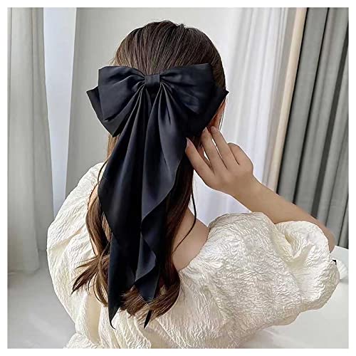 Cybche Vintage Große Satinschleife Haarspangen Schwarz Seide Bowknot Haarnadel Großen Bogen Haarspangen Langen Schwanz Seide Ribbion Bogen Haarschmuck Für Frauen Kopfschmuck von Cybche
