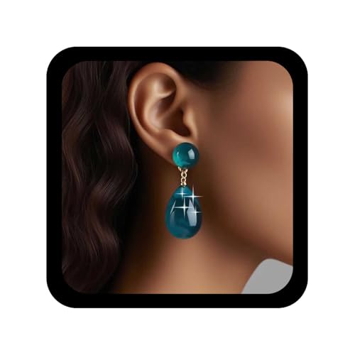 Cybche Vintage Grün Glas Tränen Ohrringe Acryl Wassertropfen Ohrringe Harz Kugel Ohrstecker Acryl Träne Baumeln Ohrring Grün Edelstein Baumeln Schmuck Für Frauen (style1) von Cybche