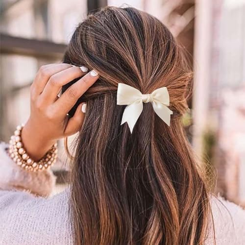 Cybche Vintage Haar Bogen Clips Barrette Weiß Satin Bowknot Haarspangen Schwanz Seide Bogen Haar Zubehör Kleine Ribbion Bogen Haarspangen Für Frauen Kopfschmuck von Cybche
