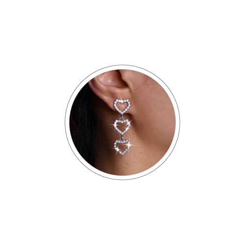 Cybche Vintage Hochzeit Strass Herz Tropfen Ohrringe Funkelnde Braut Diamant Cz Ohrringe Lange Dreifach Herz Ohrstecker Silber Hohl Kristall Liebe Baumeln Ohrring Schmuck Für Frauen von Cybche