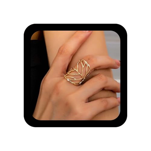 Cybche Vintage Hohlen Großen Blatt Ring Gold Einstellbar Wickeln Offenen Ring Minimalistischen Blatt Knöchel Fingerringe Unregelmäßig Geometrische Aussage Blätter Ringe Schmuck Für Frauen von Cybche