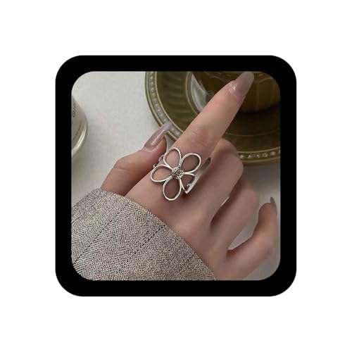 Cybche Vintage Hohlen Großen Blume Ring Minimalistischen Floral Knöchel Fingerringe Boho Einstellbar Offen Gänseblümchen Ring Schmuck Für Frauen von Cybche